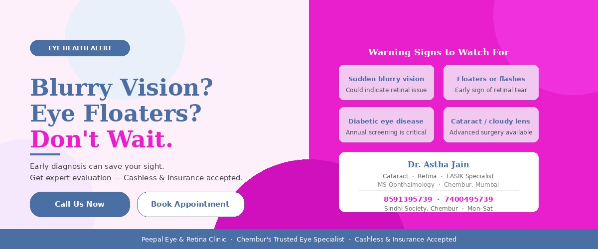 Blurry vision or eye floaters in Chembur Mumbai - consult cataract retina and LASIK specialist Dr Astha Jain at Peepal Eye Clinic