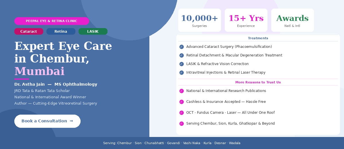 Expert eye doctor in Chembur Mumbai offering cataract surgery, retina treatment and LASIK - Dr Astha Jain Peepal Eye Clinic